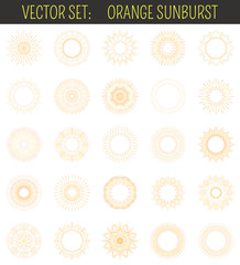 Set of orange sunburst. Geometric shapes and light ray