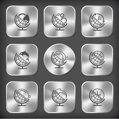 school globe and lock, and gears, and recycling symbol, and sham