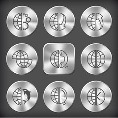 globe and gears, and array down, and array up, shift globe, and