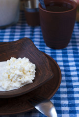 Cottage cheese and tea for breakfast