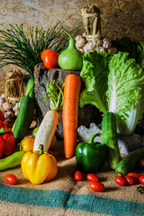 still life  Vegetables, Herbs and Fruit.