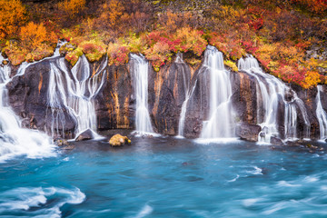 Colorful Hraunfossar Waterfall in Iceland