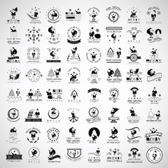 Naklejka premium Santa Claus Icons And Elements Set - Isolated On Gray