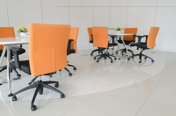 interior old building, office with modern white furniture