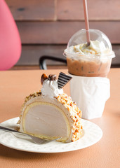 Ice cream cake almonds at coffee shop