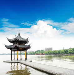 Fototapeta premium ancient pavilion on the west lake in hangzhou,China