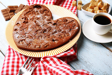 Homemade chocolate pie on table