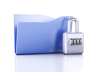 folder and lock. Data security concept. 3d illustration