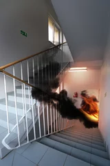Papier Peint photo Escaliers fire and emergency exit in the modern building