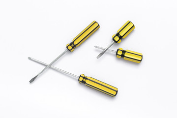 Group of screw driver on white background