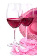 Two glasses of red wine of about pink panties