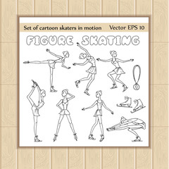 Vector set of cartoon skaters in motion