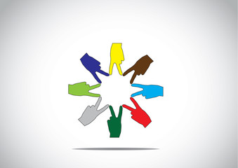 colorful human hands victory winning teamwork success concept