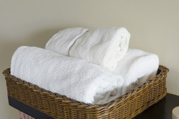 basket of pure white spa towels