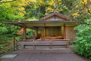 Tea House at Portland Japanese Garden Autumn Season