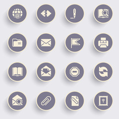 Email icons with white buttons on gray background.