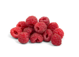 juicy ripe raspberries on a white background