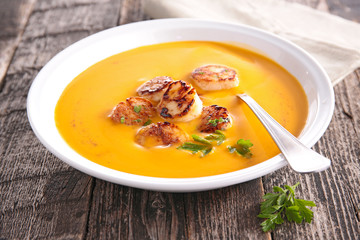 pumpkin soup and scallop