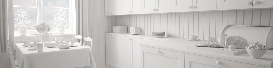 Fototapeta na wymiar Weiße Küche als Panorama für Hintergrund