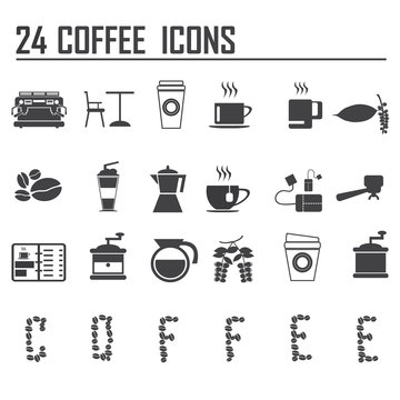 24 coffee icons set vector