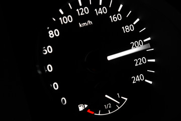 dashboard of car going fast. high speed concept