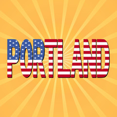 Portland flag text with sunburst illustration