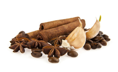 grains of coffee and seasoning