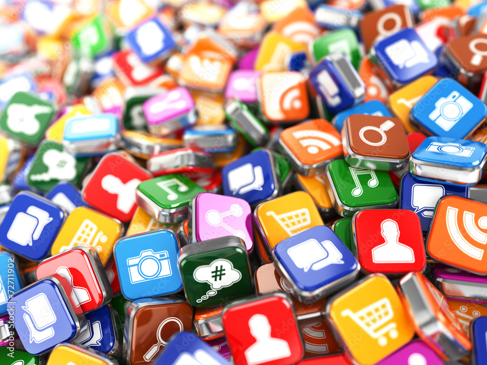 Poster software. smartphone or mobile phone app icons background.
