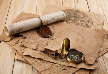 old maps and compass