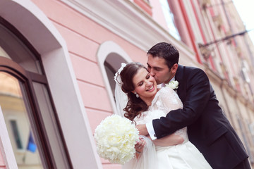 Bride and groom in the city