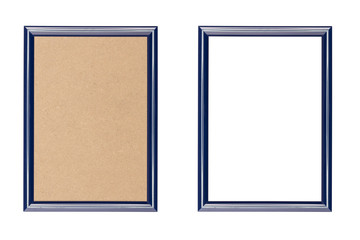 blue plastic picture frame with and without fiberboard backgroun
