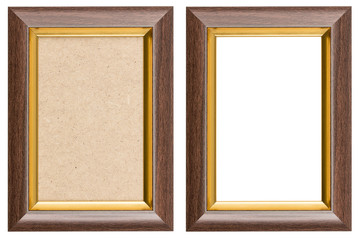 Fototapeta premium wooden brown and golden picture frame with and without fiberboar