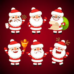 Set of Cartoon Santa Claus in Various Poses