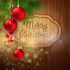 Naklejka premium Christmas decoration on the wooden background. Vector background
