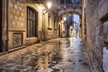 Fotobehang Bestsellers Architectuur Smalle straat in de gotische wijk, Barcelona