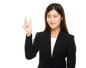 Businesswoman look at the finger gap