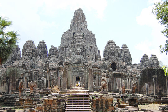 Prasat Bayon Khmer temple at Angkor in Siem Reap Cambodia.
