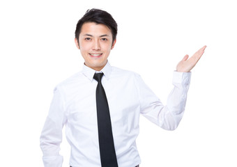 Businessman with hand show with blank sign
