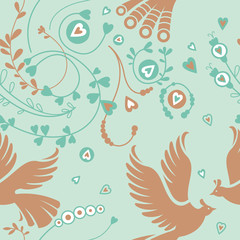 Seamless floral pattern, birds