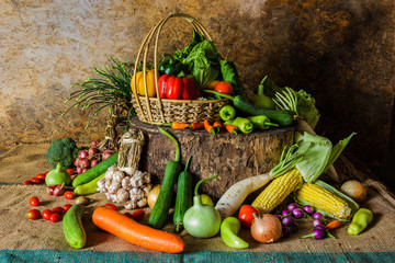 still life  Vegetables, Herbs and Fruit.