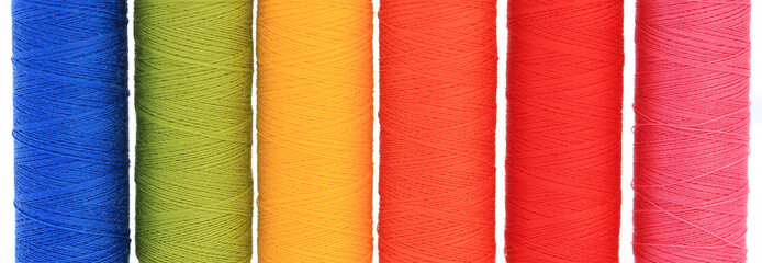 Close-up view of spools of thread