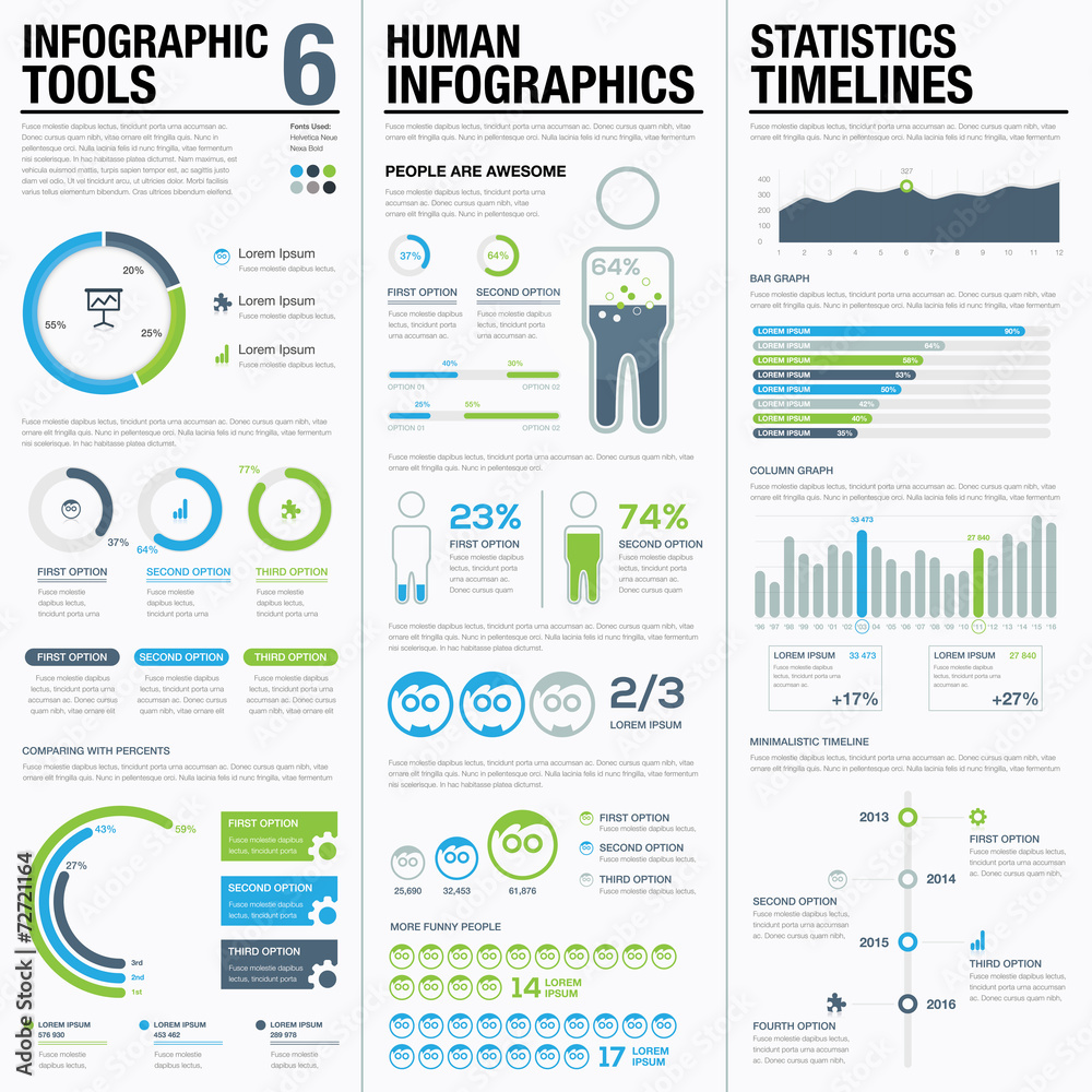 Poster infographic elements blue and green vector illustration objects