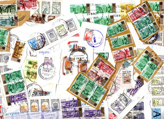 Background of Russian postage stamps - scraps