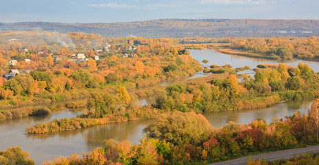 Naklejka na ściany i meble Autumn landscape with river
