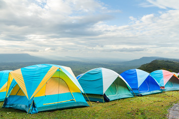 group of tourist tent on the hills