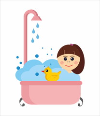 girl in a bath with rubber duck