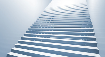 Blue 3d interior background with staircase goes up