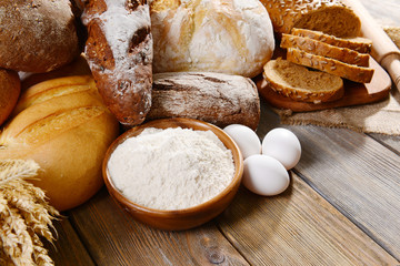 Fresh bread on table close-up