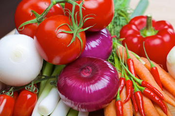Fresh vegetables on a wooden board