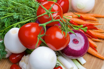Fresh vegetables on a wooden board